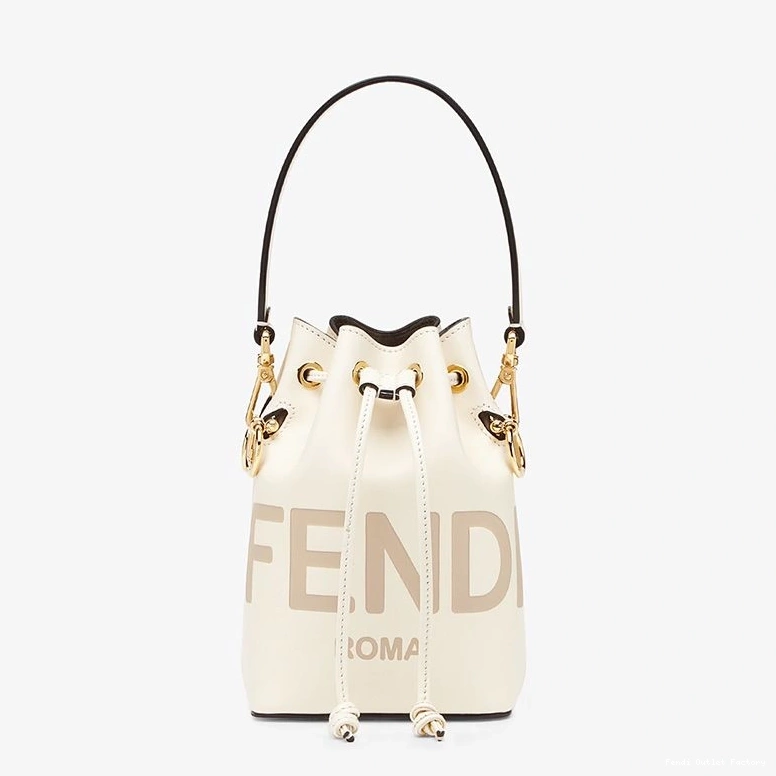 Vintage HOT Logo ROMA In White Fendi Tresor Leather Bucket Bag Mini Mon Calf 0803